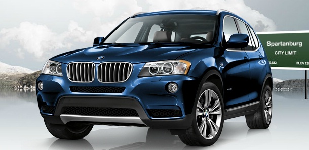 BMW X3 exterior front view deep sea blue metallic color